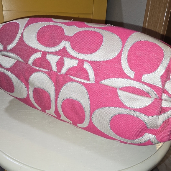 Euc Coach Poppy Signature Lurex C Outline Pink Silver - Picture 5 of 6